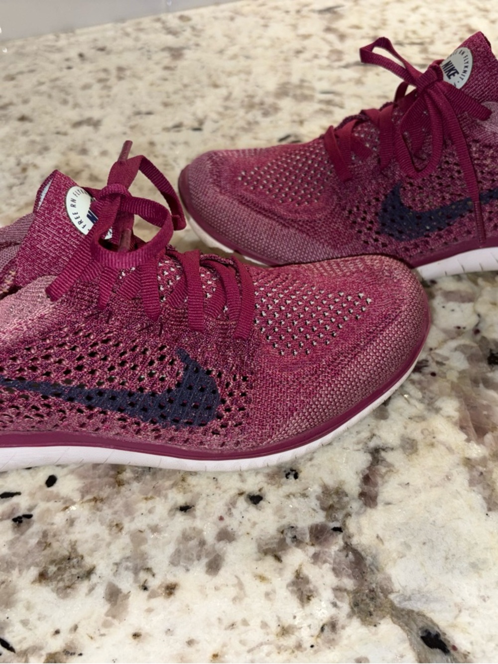 Nike Women's Flyknit Running Shoes - Burgundy with Black Swoosh